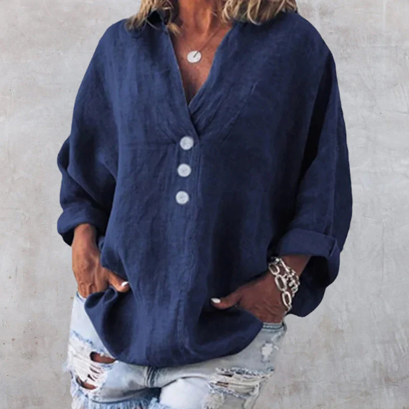 Cotton Linen Lapel Loose Shirt - Image 2
