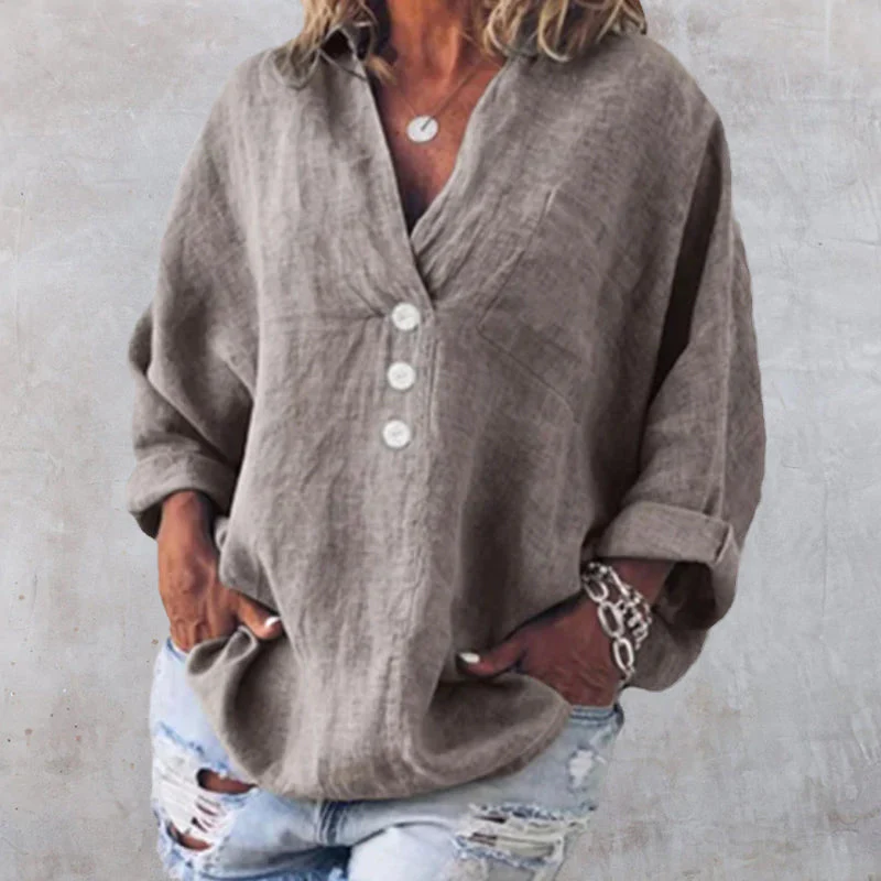 Cotton Linen Lapel Loose Shirt - Image 3