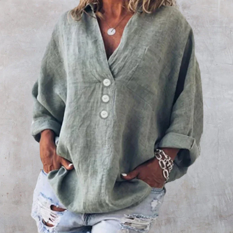 Cotton Linen Lapel Loose Shirt - Image 4