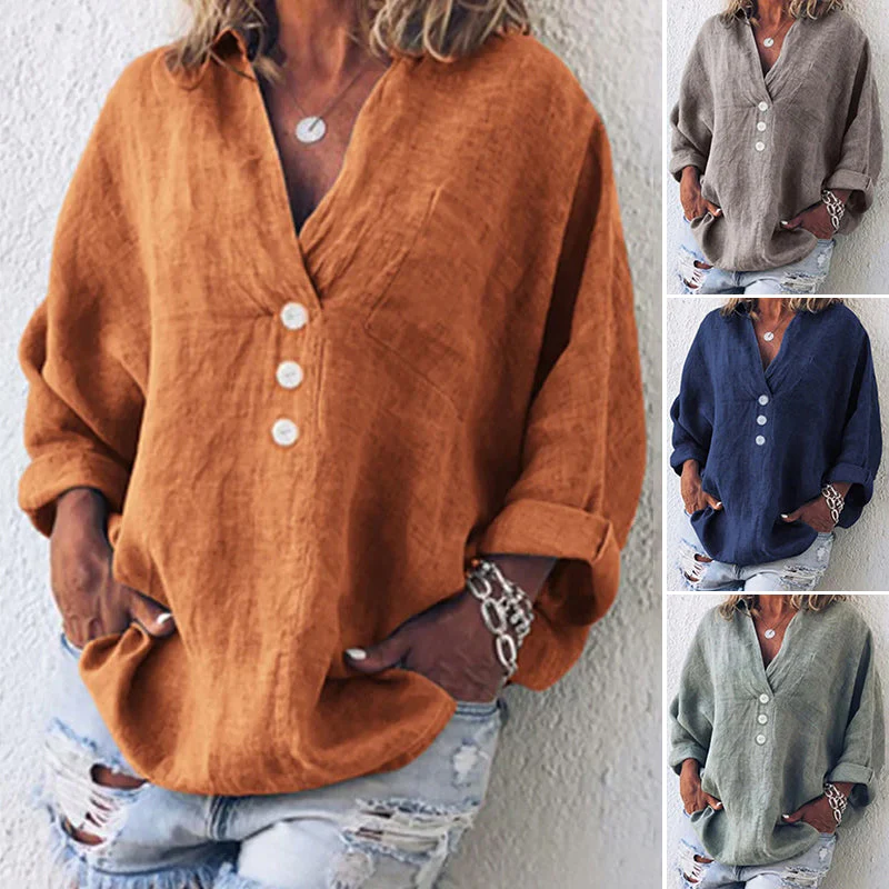 Cotton Linen Lapel Loose Shirt - Image 5