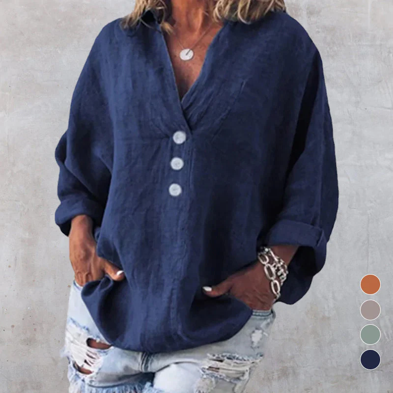 Cotton Linen Lapel Loose Shirt - Image 6