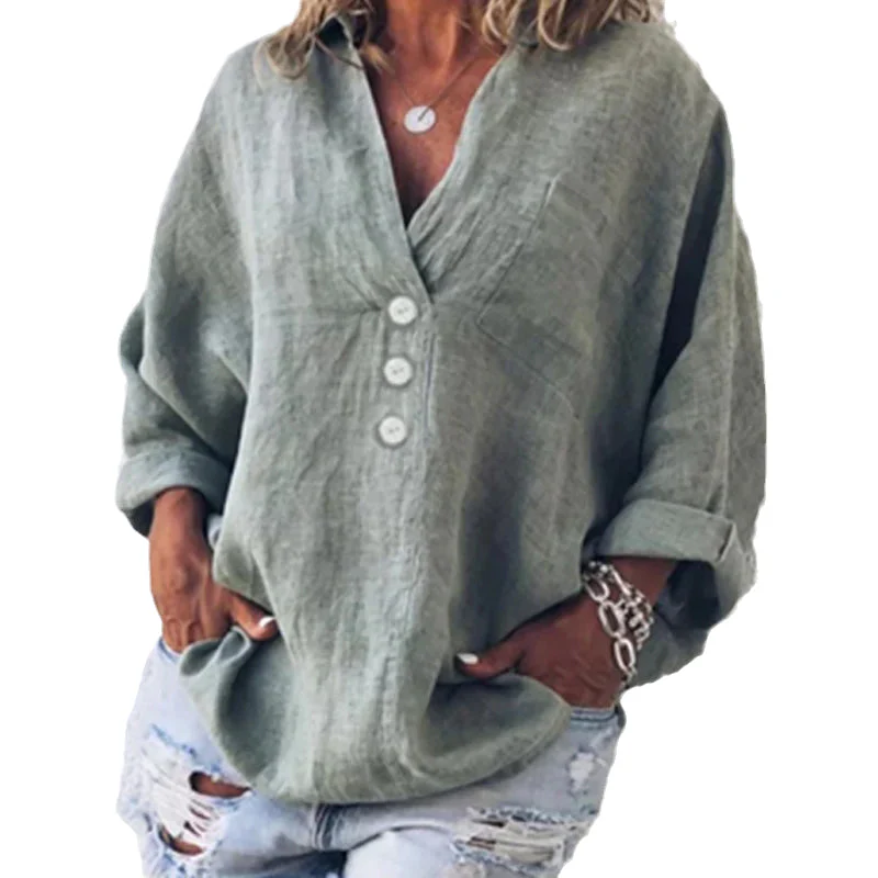 Cotton Linen Lapel Loose Shirt - Image 7