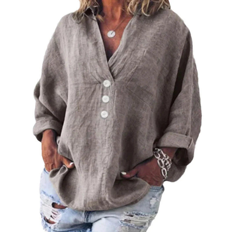 Cotton Linen Lapel Loose Shirt - Image 8