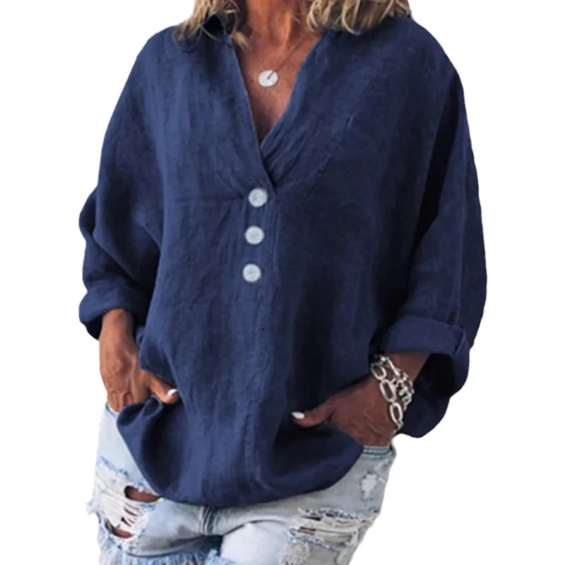 Cotton Linen Lapel Loose Shirt - Image 9