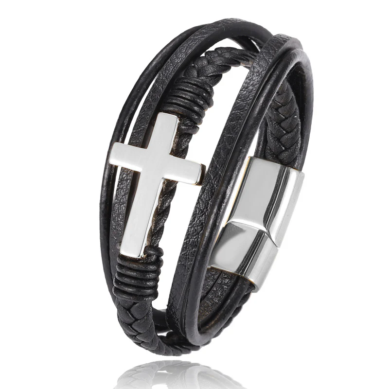 Cross Style Multi-Layer Leather Bracelet - Image 10