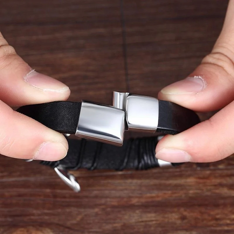 Cross Style Multi-Layer Leather Bracelet - Image 3