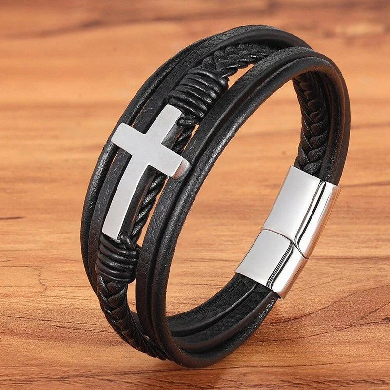 Cross Style Multi-Layer Leather Bracelet - Image 4