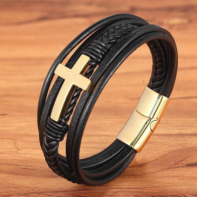 Cross Style Multi-Layer Leather Bracelet - Image 5