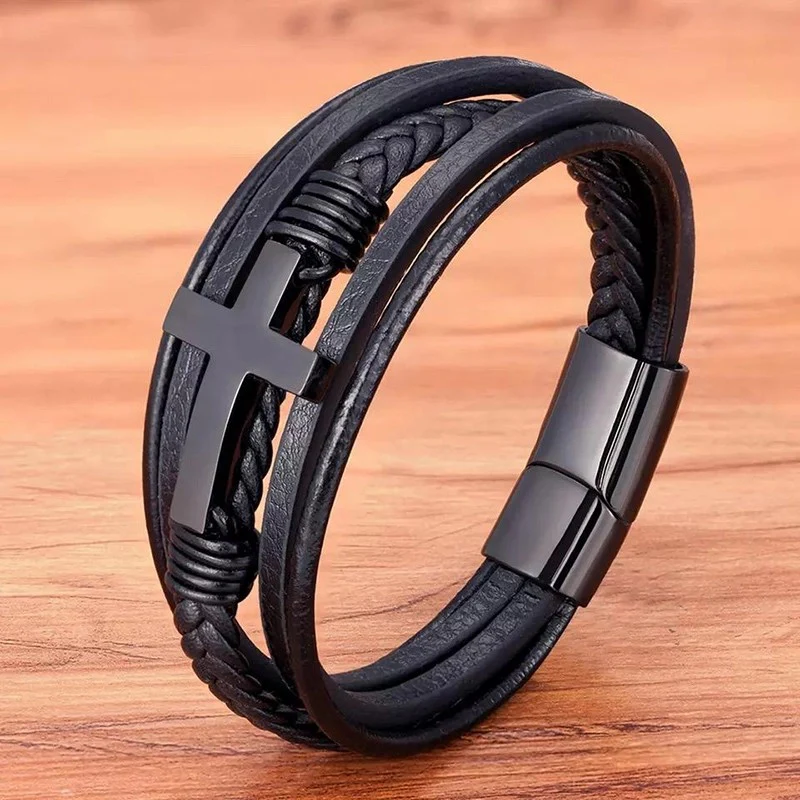 Cross Style Multi-Layer Leather Bracelet - Image 6