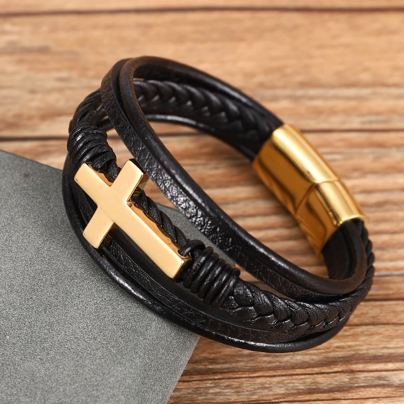 Cross Style Multi-Layer Leather Bracelet - Image 7