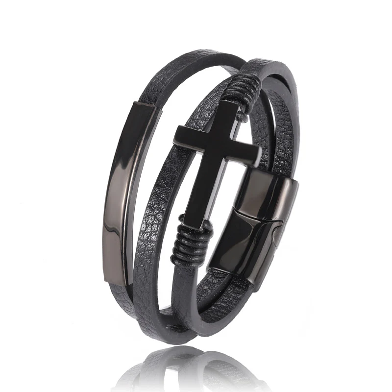 Cross Style Multi-Layer Leather Bracelet - Image 8