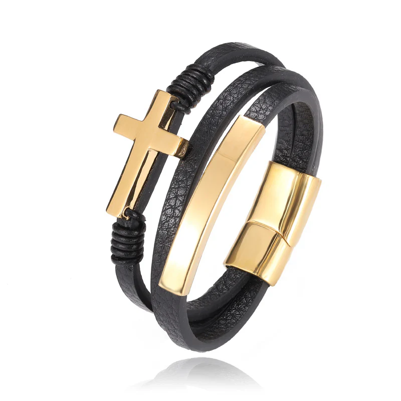 Cross Style Multi-Layer Leather Bracelet - Image 9
