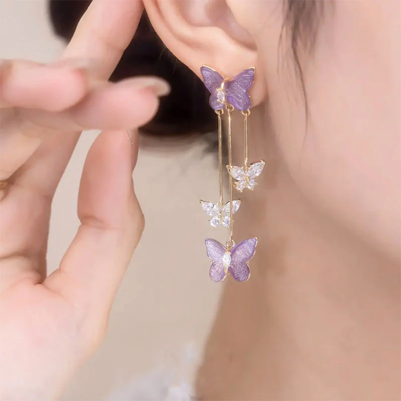 Crystal Butterfly Tassel Earrings - Image 10