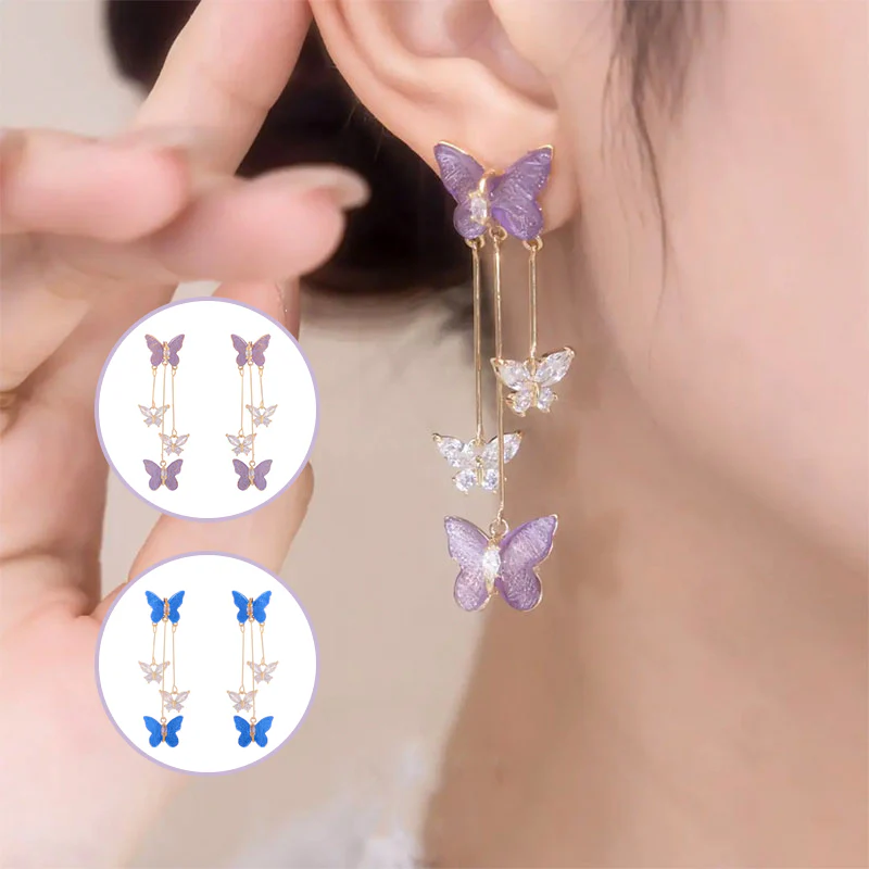 Crystal Butterfly Tassel Earrings - Image 2