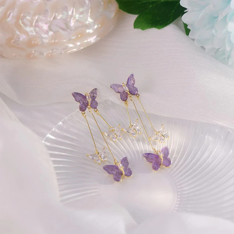 Crystal Butterfly Tassel Earrings - Image 3
