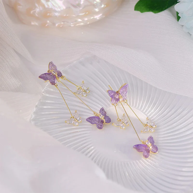 Crystal Butterfly Tassel Earrings - Image 4