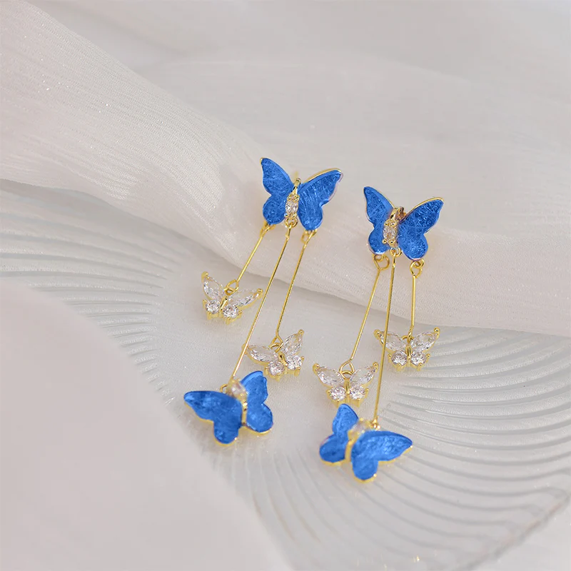 Crystal Butterfly Tassel Earrings - Image 5