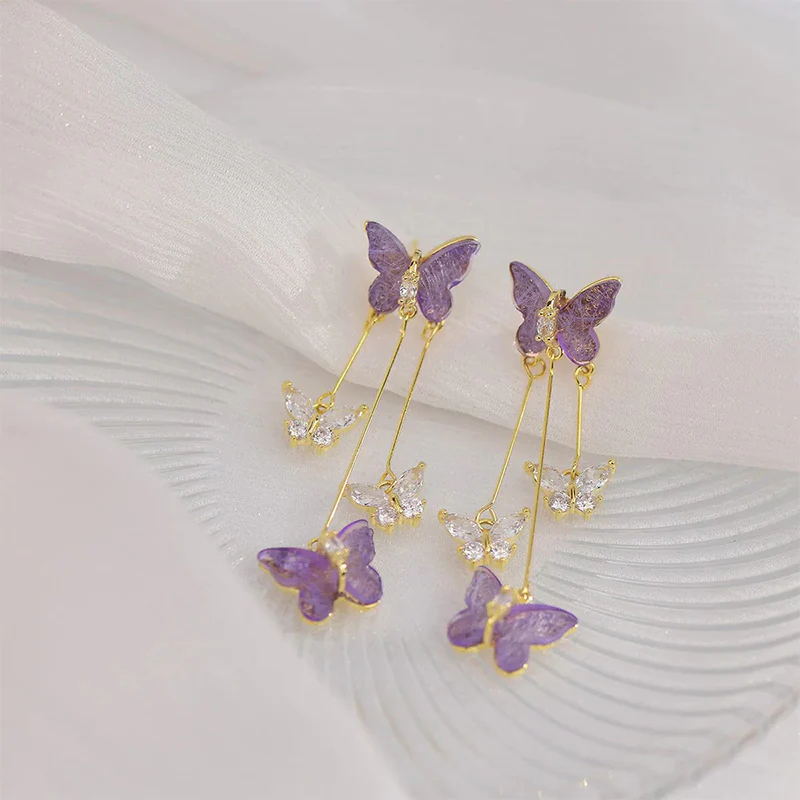 Crystal Butterfly Tassel Earrings - Image 6