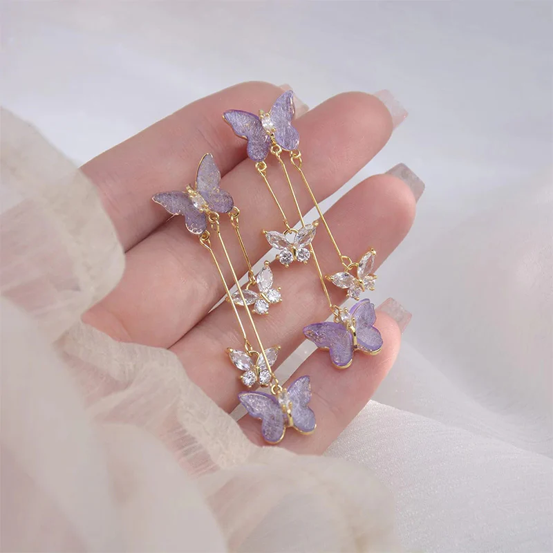 Crystal Butterfly Tassel Earrings - Image 7