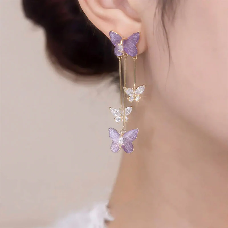 Crystal Butterfly Tassel Earrings - Image 9