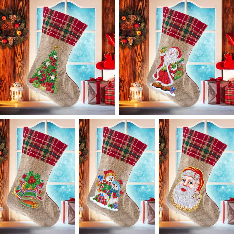 Diamond Painting Xmas Rhinestone Sock Embroidery Mosaic Gift Bag - Image 4