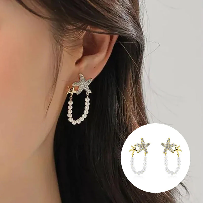 Diamond Starfish Pearl Earrings - Image 10