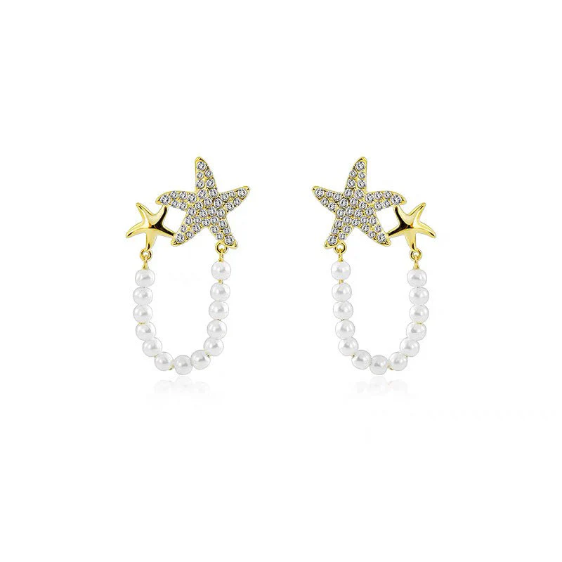 Diamond Starfish Pearl Earrings - Image 11