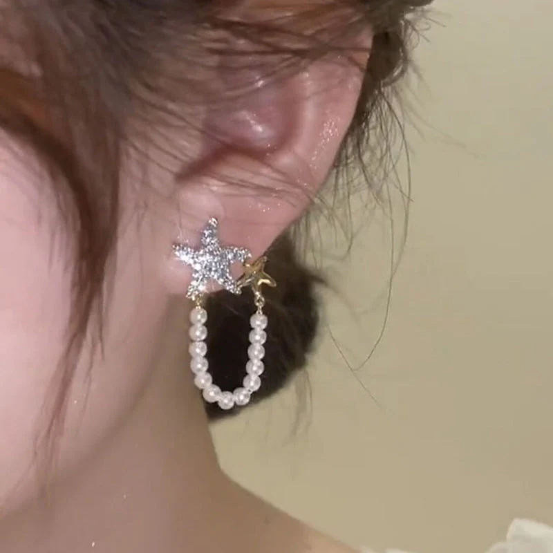 Diamond Starfish Pearl Earrings - Image 5
