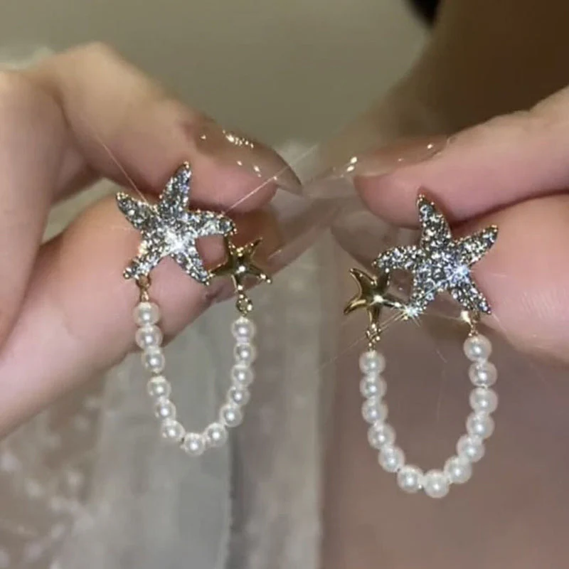 Diamond Starfish Pearl Earrings - Image 6
