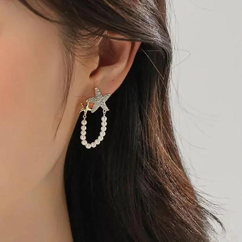 Diamond Starfish Pearl Earrings - Image 7