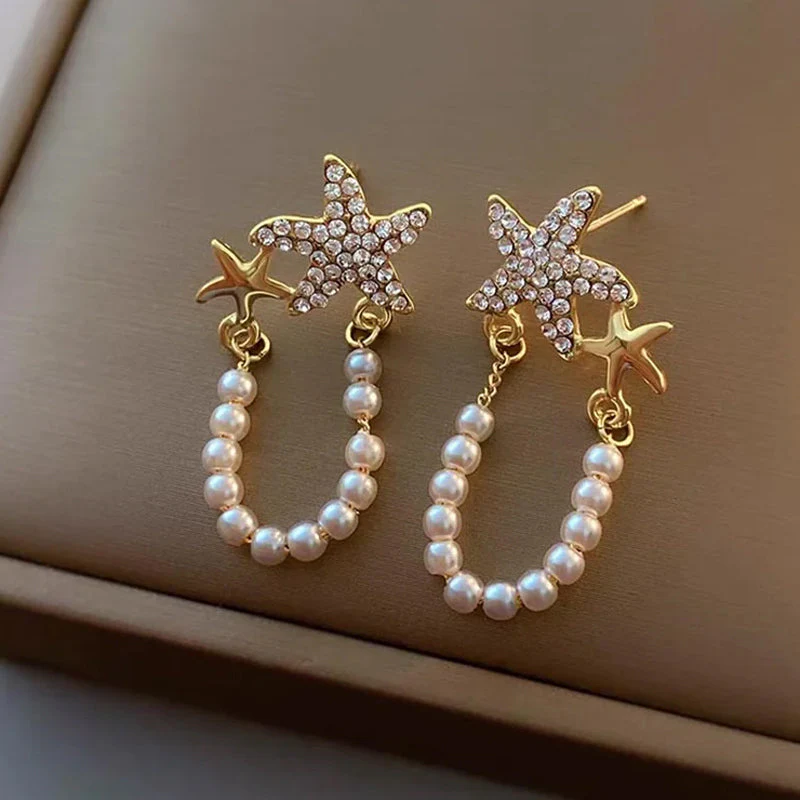 Diamond Starfish Pearl Earrings - Image 8