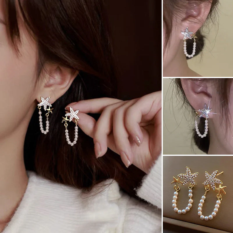 Diamond Starfish Pearl Earrings - Image 9