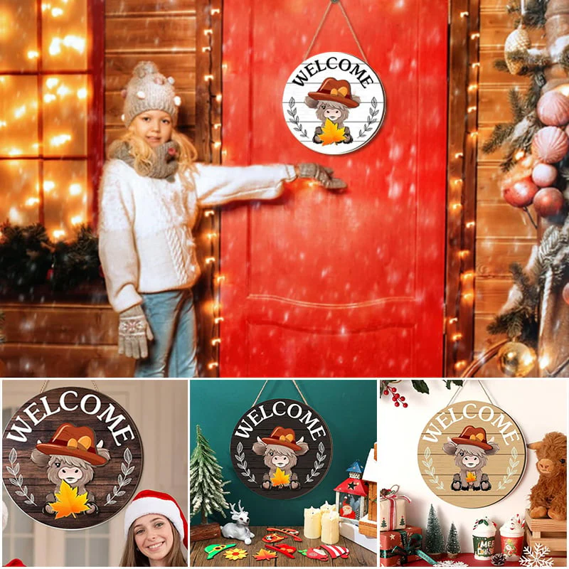 DIY Wooden Christmas Highland Bull Welcome Sign