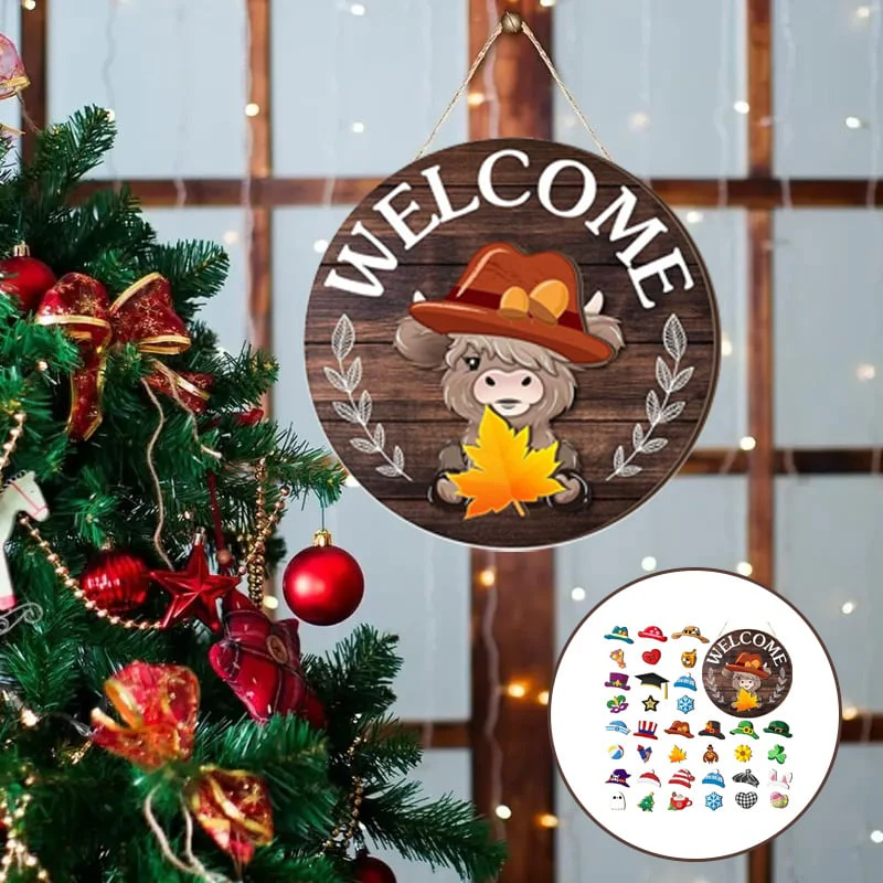 DIY Wooden Christmas Highland Bull Welcome Sign - Image 2
