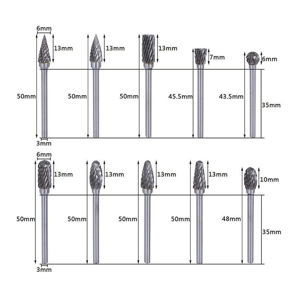 DOMOM 10-In-1 Tungsten Steel Grinding Head Set ( 10PCs ) - Image 4