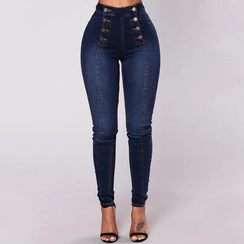 Double-breasted Skinny Jeans with High Waist - Image 2