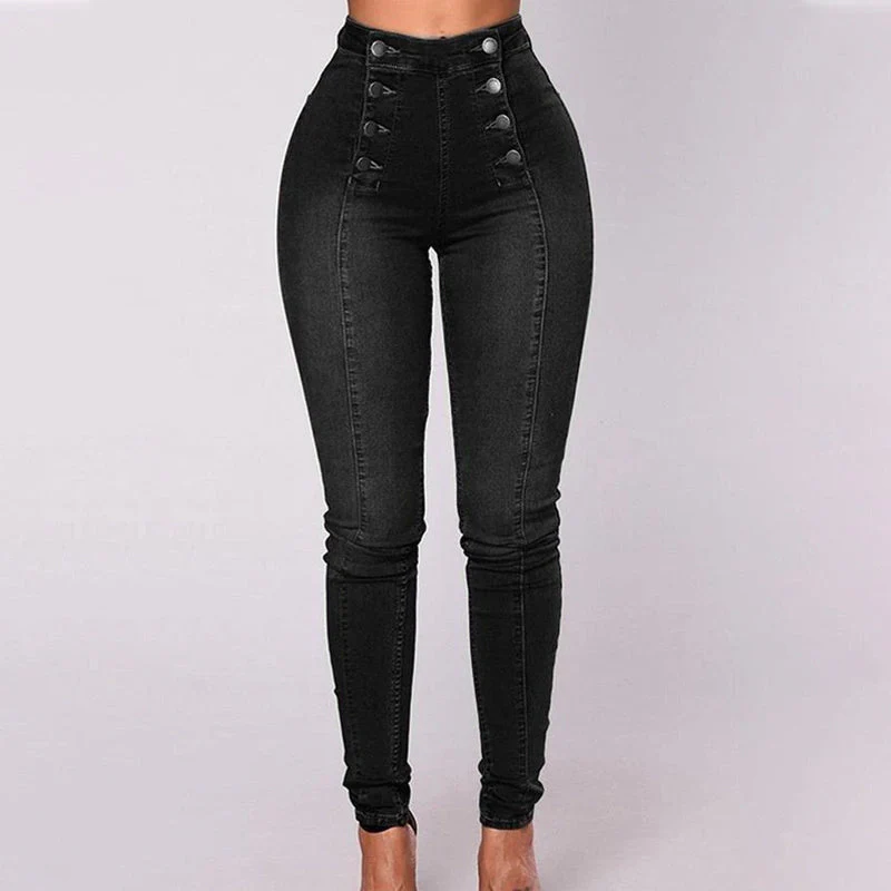 Double-breasted Skinny Jeans with High Waist - Image 7