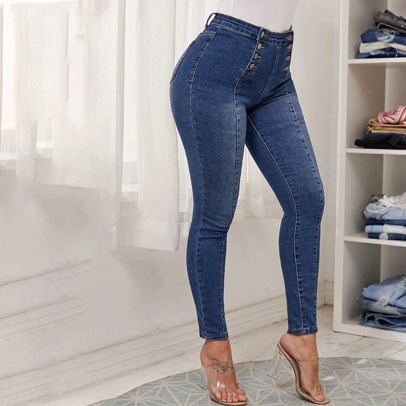 Double-breasted Skinny Jeans with High Waist - Image 8