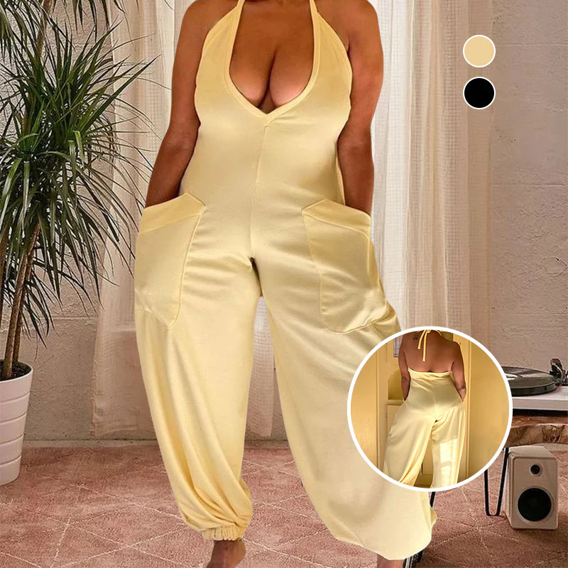 Dual Pocket Tie Back Halter Jumpsuit - Image 2