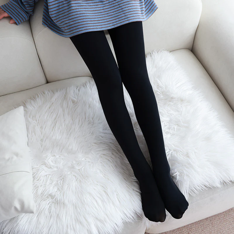 Fake Translucent Warm Plush Lined Elastic Tights - Image 17