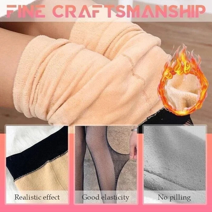Fake Translucent Warm Plush Lined Elastic Tights - Image 3