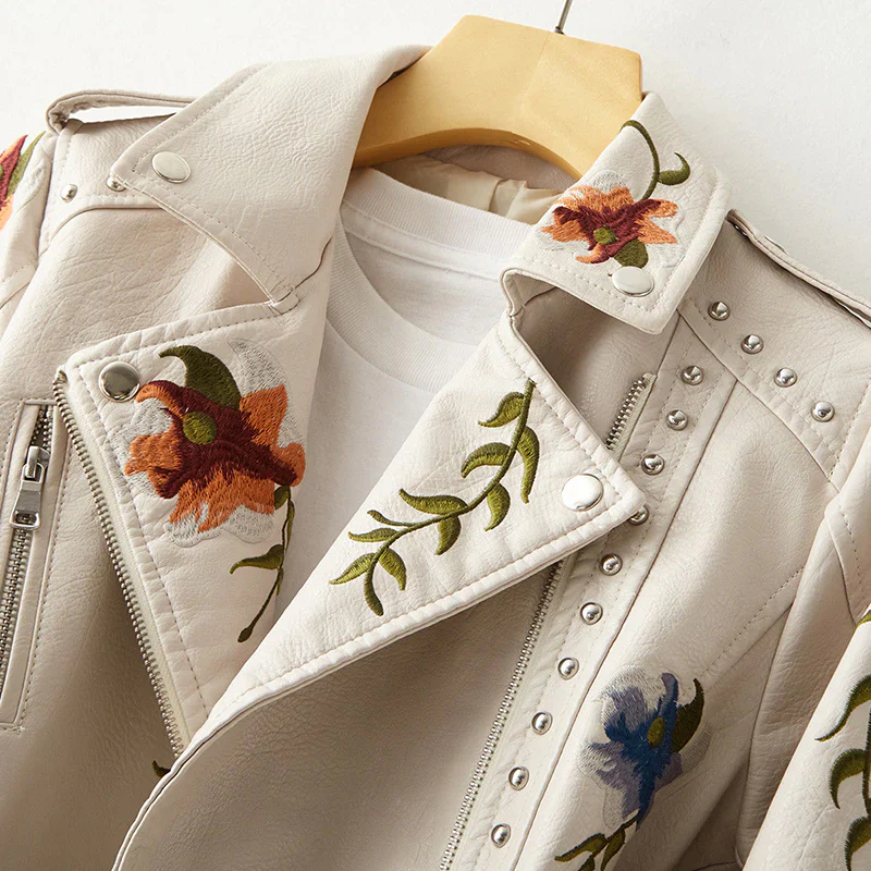 Fashion Floral  Leather Jacket - Image 10