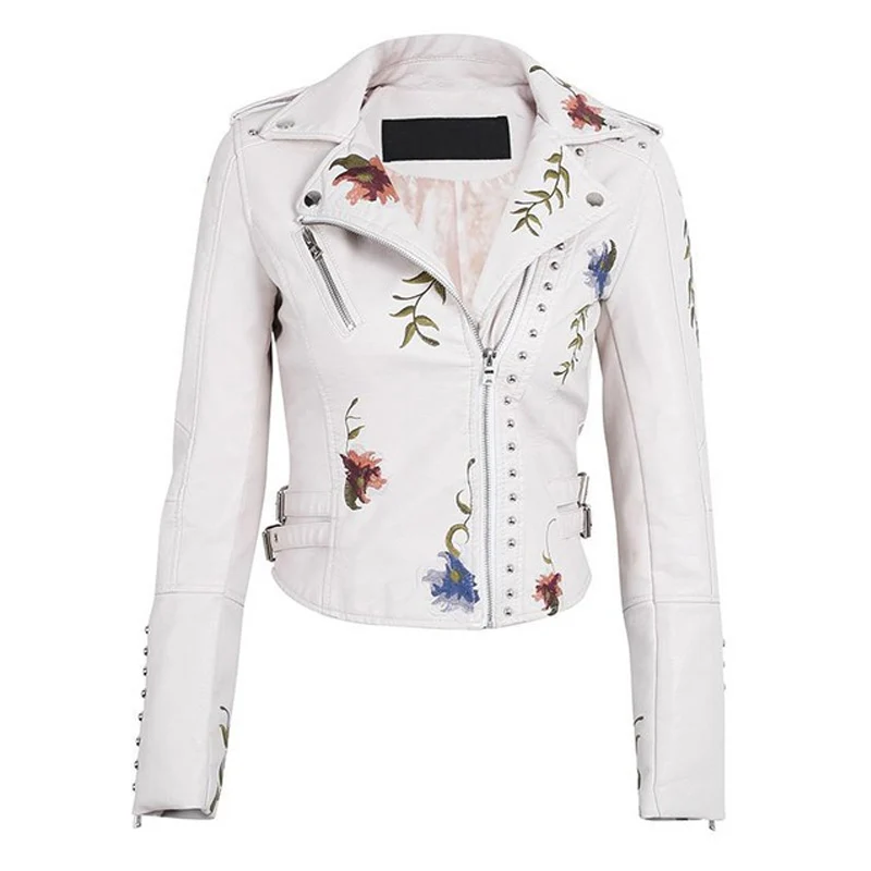 Fashion Floral  Leather Jacket - Image 11