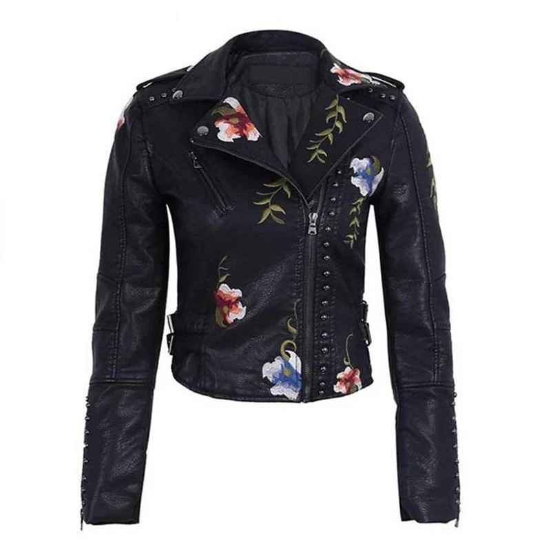 Fashion Floral  Leather Jacket - Image 12
