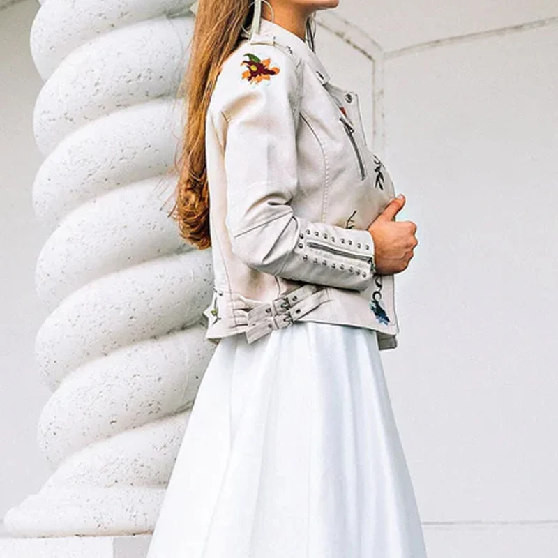 Fashion Floral  Leather Jacket - Image 4