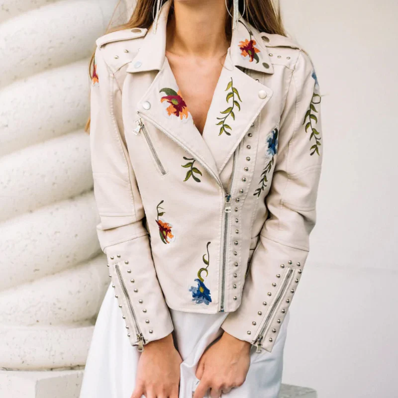 Fashion Floral  Leather Jacket - Image 5