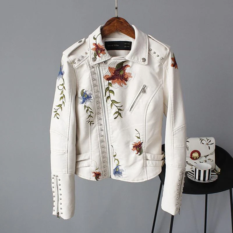 Fashion Floral  Leather Jacket - Image 6