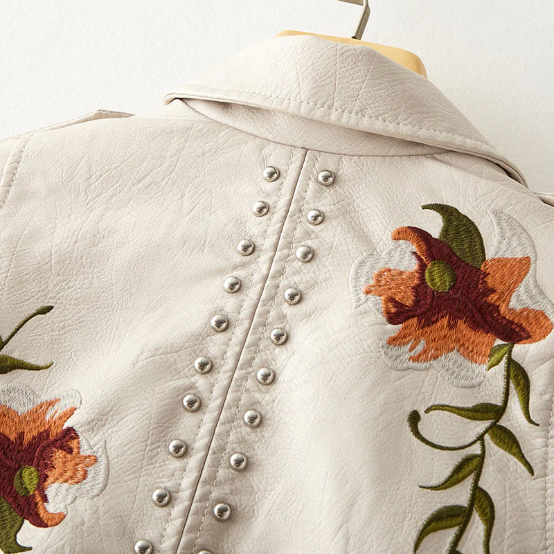 Fashion Floral  Leather Jacket - Image 7