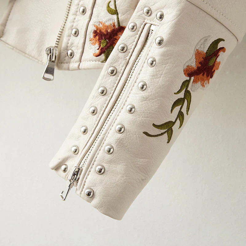 Fashion Floral  Leather Jacket - Image 8