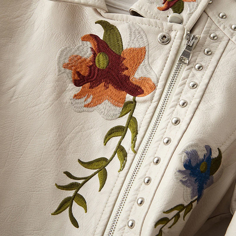 Fashion Floral  Leather Jacket - Image 9